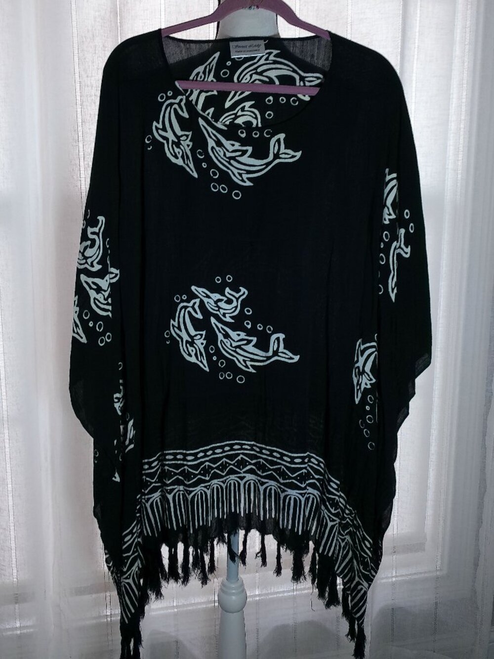 SWEET LADY Scoop Neck Navy Blue w/White Designs and DancingDolphins Cover-Up O/S
